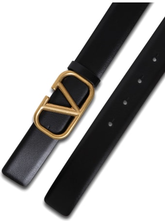 Valentino Garavani Black Leather Belt With Logo Buckle