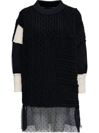 RED Valentino Black Wool Knit Dress With Red Writing