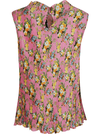 MSGM All-over Floral Print Sleeveless Pleated Top