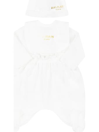 Balmain White Set For Baby Girl With Golden Logo