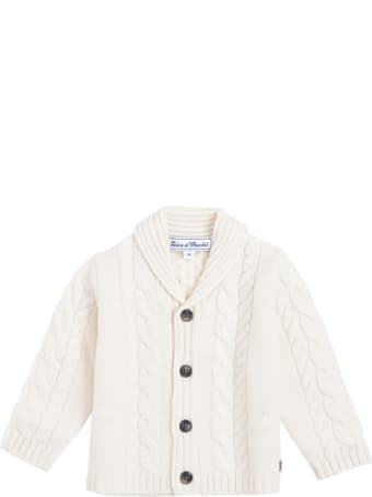 Tartine et Chocolat White Cardigan In Woven Wool With Buttons