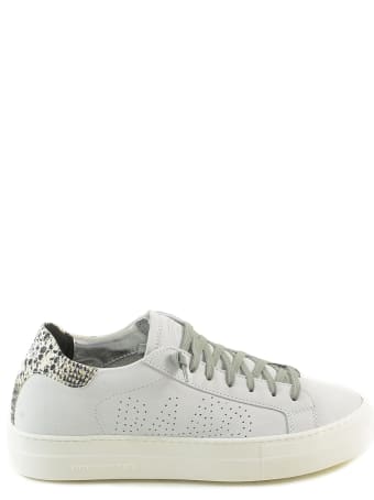 P448 White/snake Print Leather Women's Flat Sneakers