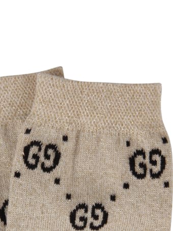 Gucci Beige Socks For Girl With Black Doube Gg