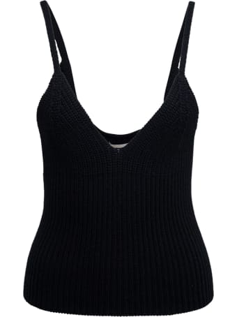 Laneus Black Ribbed Wool Blend Tank Top