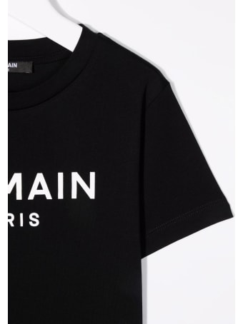 Balmain Kids Black T-shirt With White Logo Print