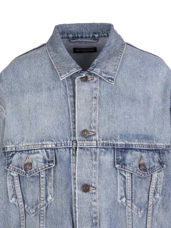 Balenciaga Woman Comfort Fit Jacket In Light Blue Denim With Logo