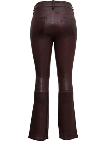 Frame Brown Leather Pants With Flared Bottom