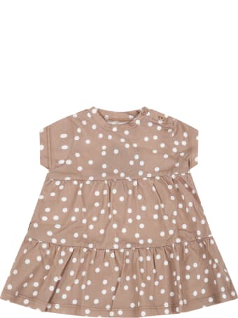 Douuod Beige Dress For Babygirl With Polka-dots