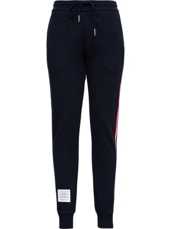 Thom Browne Blue Cotton Jogger With Rwb Stripe Inserts
