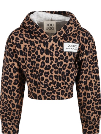 Douuod Brown Sweatshirt For Girl With Animalier Details