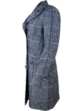 Barba Napoli Single-breasted Coat In Herringbone Wool And Alpaca With Closure Buttons And Flap Pockets