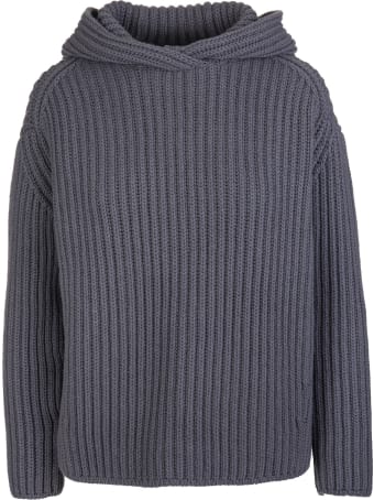 Fedeli Woman Hooded Sweater In Dark Grey Ribbed Cashmere