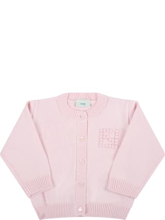 Fendi Pink Cardigan For Baby Girl With Embroidered Logo