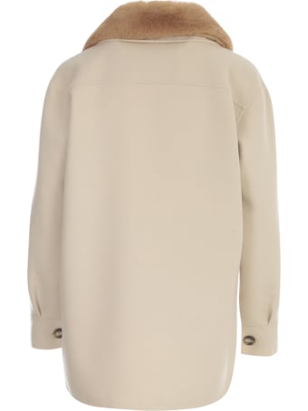 Ava Adore Double Faced Wool Jacket Shirt W/eco Fur Collar