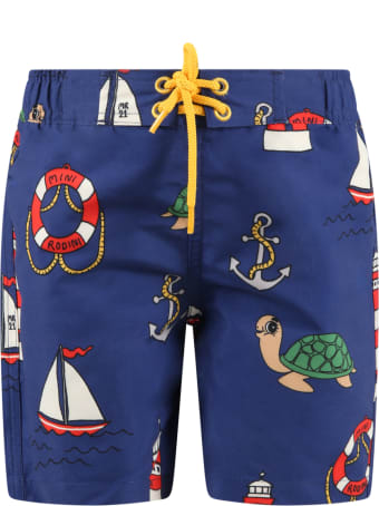 Mini Rodini Blue Swimsuit For Boy With Turtles