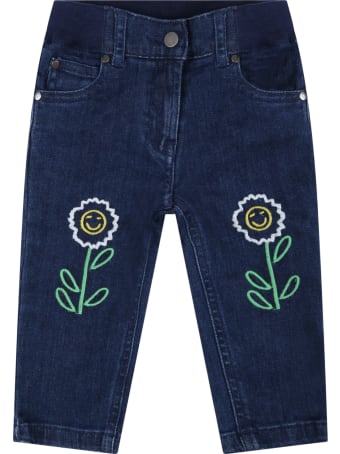 Stella McCartney Kids Blue Jeans For Babykids With Daisies