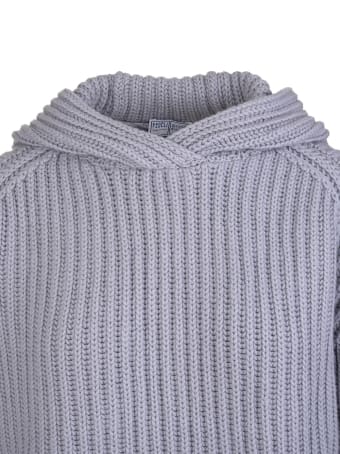 Fedeli Woman Hooded Sweater In Dust Grey Ribbed Cashmere