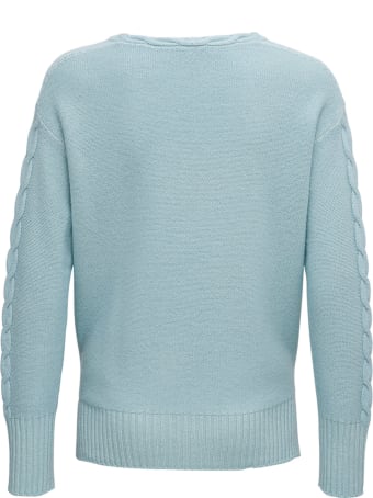 Antonelli Light Blue Wool Blend Sweater With Braided Front Detail