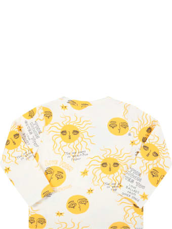 Mini Rodini Ivory T-shirt For Babykids With Yellow Moon