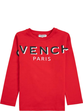 Givenchy Red Long-sleeved Cotton T-shirt With Logo Print