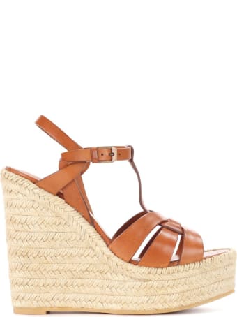 Saint Laurent Brown Leather Tribute Espadrilles Wedge