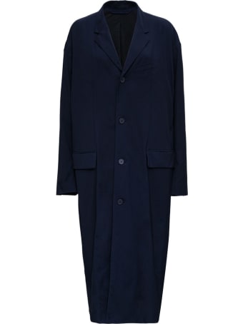 Balenciaga Oversize Long Coat In Blue Nylon