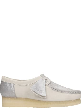Clarks Wallabee Lace Up Shoes In Silver Suede And Leather
