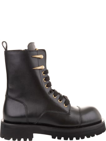 Roberto Cavalli Woman Black Ankle Boot With Tiger Teeth