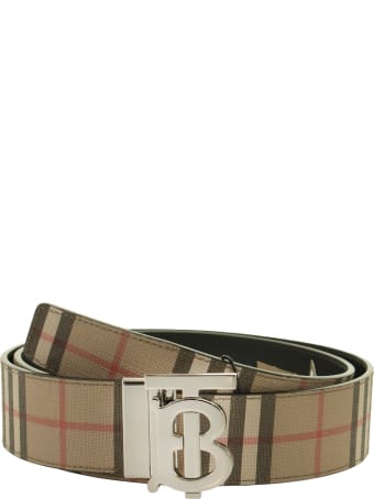Burberry Tb 40 Plaque Rvs - Reversible Belt With Vintage Check And Monogram Pattern