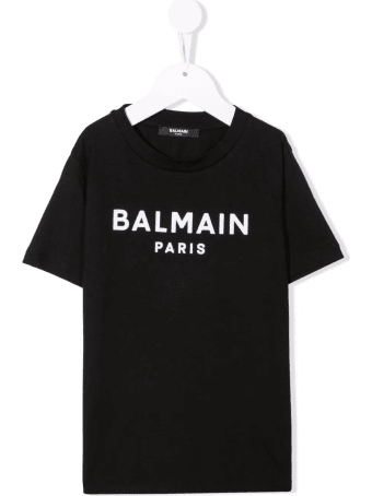 Balmain Kids Black T-shirt With White Logo Print