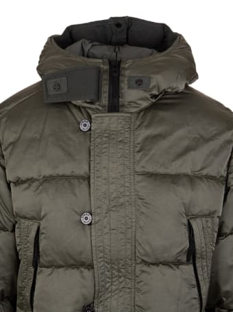Stone Island Man Military Green Satin Nylon Down Jacket