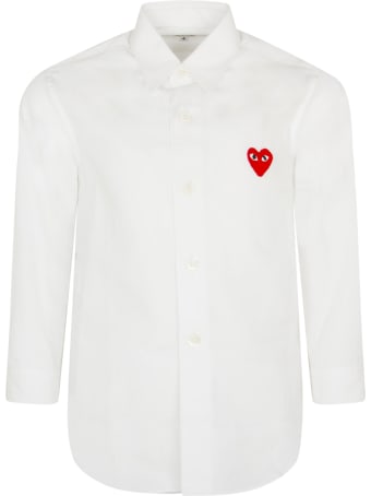 Comme des Garçons Play White Shirt For Kids With Iconic Heart