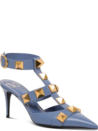 Valentino Garavani Roman Stud Pumps In Light Blue Leather