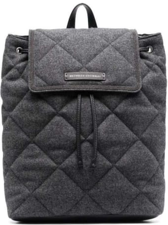 Brunello Cucinelli Grey Quilted Wool And Leather Backpack