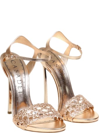 Casadei Versilia Sandal With Woven Vegan Leather And Gold Laminated Leather