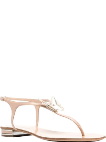 Casadei Nude Leather Flat Sandals