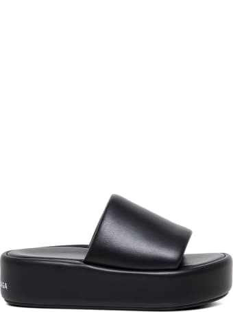 Balenciaga Rise Black Leather Sandals With Oversize Sole