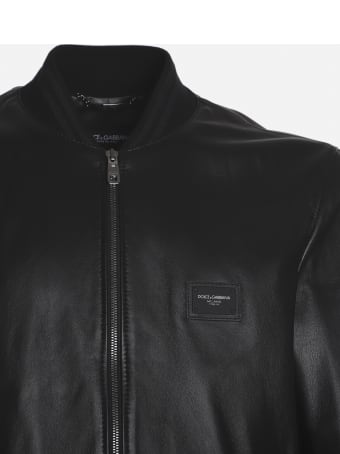 Dolce & Gabbana Leather Bomber Jacket With Logo Detail