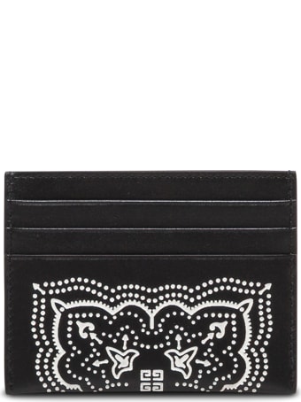 Givenchy Black And White Leather Card Holder With Bandana Print
