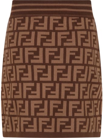 Fendi Brown Skirt For Girl With Double Ff