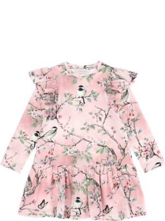 Monnalisa Pink Cotton Dress With Floral Print