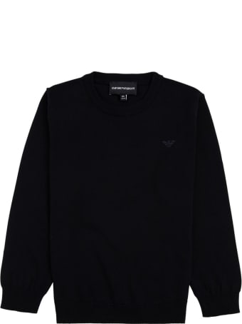 Emporio Armani Blue Cotton And Wool Sweater With Logo