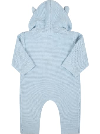 Stella McCartney Kids Light Blue Jumpsuit For Baby Boy With Bears Ears