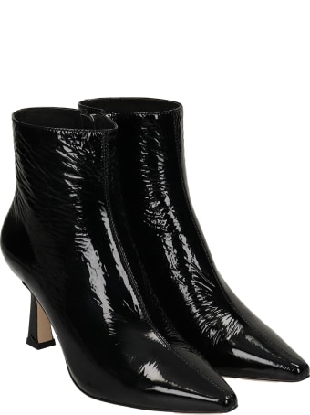 Lola Cruz High Heels Ankle Boots In Black Patent Leather