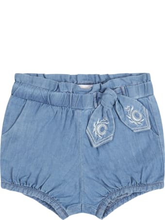 Chloé Blue Short For Babygirl With Logo