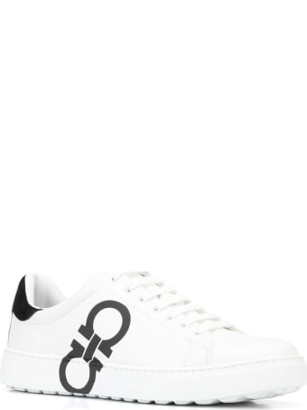Salvatore Ferragamo Leather Sneakers With Gancini Logo Print