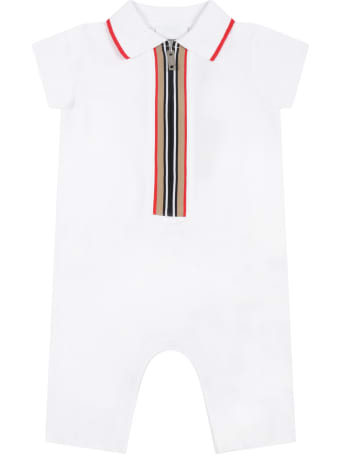 Burberry White Babygrow For Baby Boy With Check Vintage