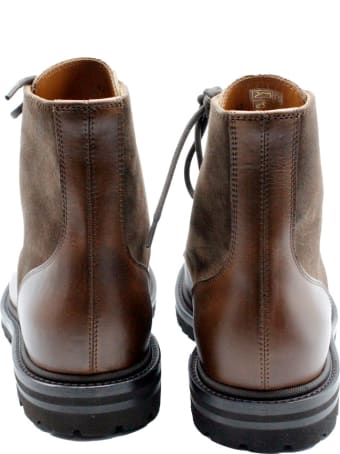 Brunello Cucinelli Ankle Shoe In Smooth And Split Leather With Laces And Wagon Sole