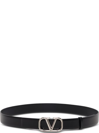 Valentino Garavani Black Leather Belt With Logo Buckle