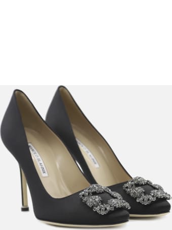 Manolo Blahnik Satin Hangisi Décolleté With Jewel Buckle